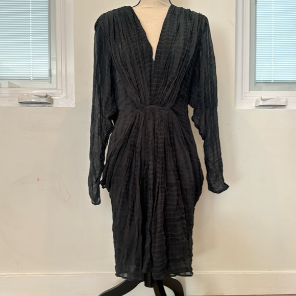 Nicholas K Dresses & Skirts - Nicholas K grey black chiffon silk dress low back draping v neckline tight waist